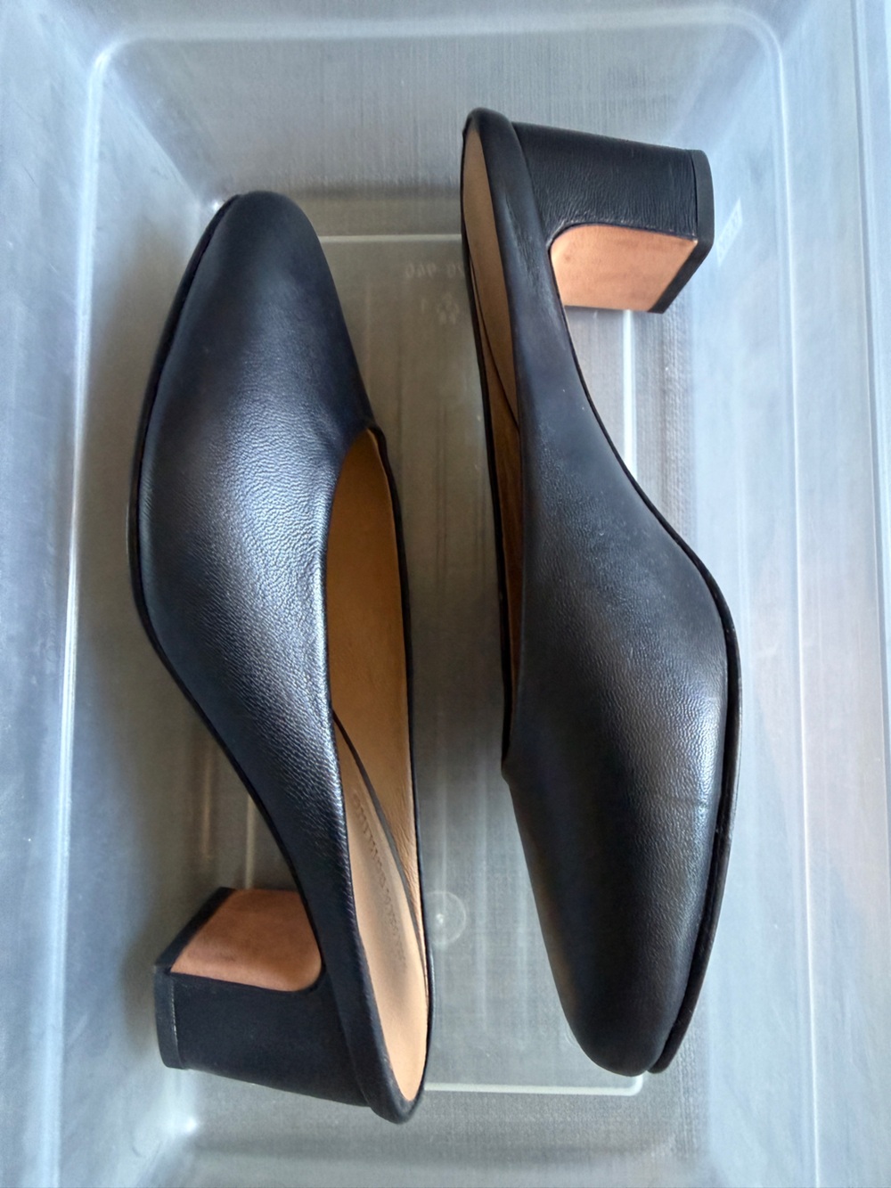 ARIANA BOHLING Black Leather Block Heel Mules with Tan Insole - Picture 2 of 5